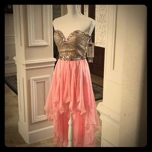 NWT Sherri Hill strapless hi/low gown size 6 pink